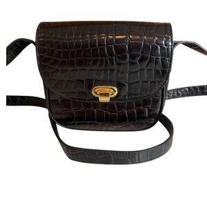 Talbots Croc Embossed Mini Leather Crossbody Bag Black